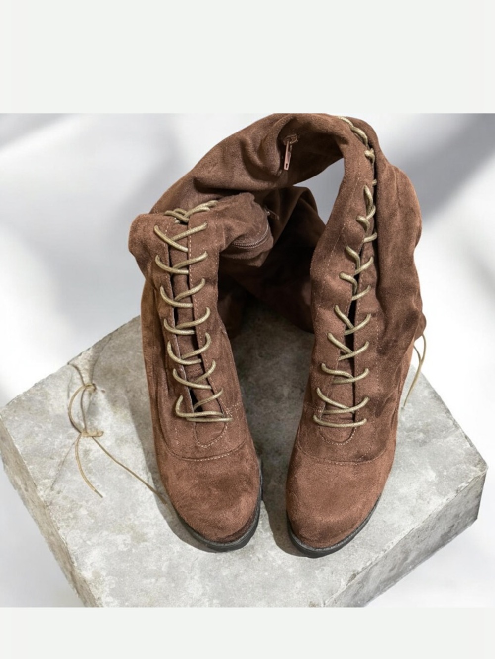 Fashion Nova Brown Suede Lace-Up Women's Boots